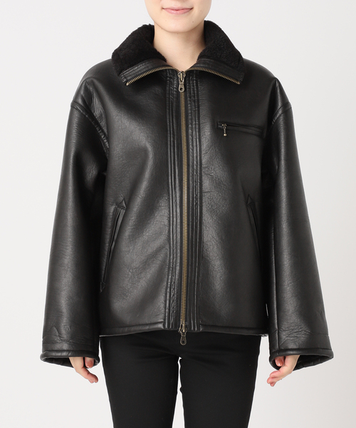 JOURNAL STANDARD(ジャーナルスタンダード)の「フェイクレザーボアブルゾン(ライダースジャケット・レディース・ブラウン/ブラック・FREE)」の19枚目の写真