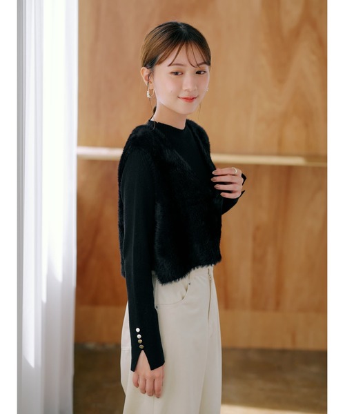 フェザーVネックニットベスト 【低身長・小柄女性】（ベスト