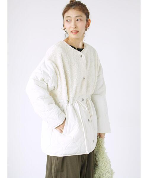 Lugnoncure（ルノンキュール）の「ボアキルト切替コート（その他アウター・レディース・オフホワイト/ブラック/カーキ・F）」の2枚目の写真