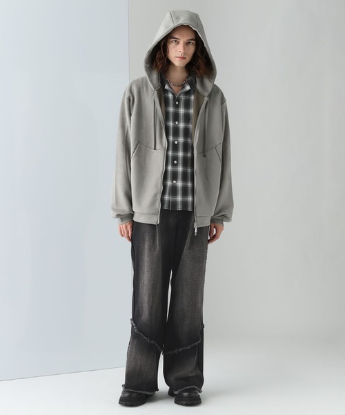 HARE（ハレ）の「SOFTフェイクスウェードZIPパーカー(HARE)（パーカー・メンズ・グレー/ブラック/ブルー・FREE）」の8枚目の写真