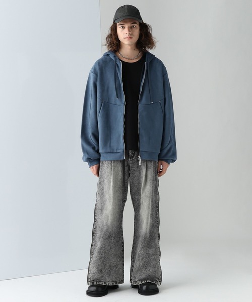 HARE（ハレ）の「SOFTフェイクスウェードZIPパーカー(HARE)（パーカー・メンズ・グレー/ブラック/ブルー・FREE）」の9枚目の写真