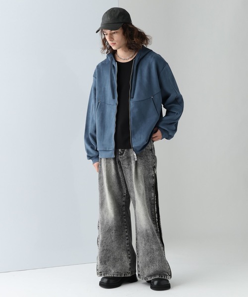 HARE（ハレ）の「SOFTフェイクスウェードZIPパーカー(HARE)（パーカー・メンズ・グレー/ブラック/ブルー・FREE）」の12枚目の写真