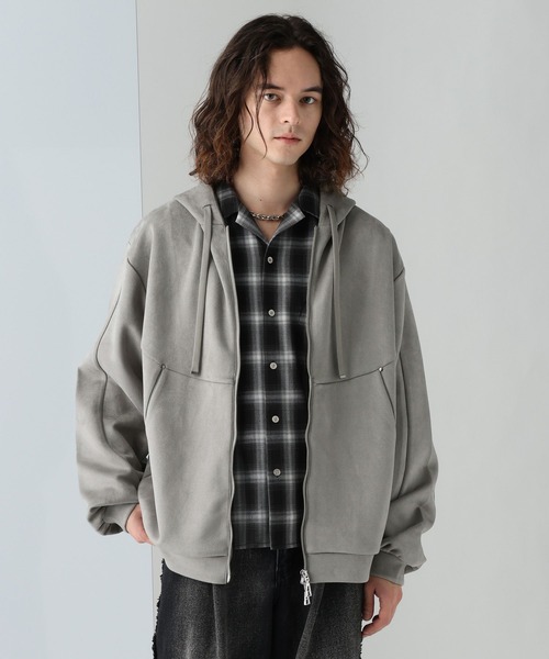 HARE（ハレ）の「SOFTフェイクスウェードZIPパーカー(HARE)（パーカー・メンズ・グレー/ブラック/ブルー・FREE）」の17枚目の写真