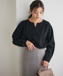 裏微起毛キーネックボリュームスリーブブラウス