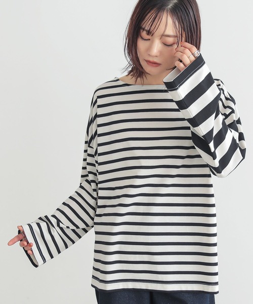 n'OrLABEL（ノアールレーベル）の「『ミックスボーダーカットソー』（Tシャツ/カットソー・レディース・ブルー/イエロー/アイボリー/ブラック・FREE）」の2枚目の写真