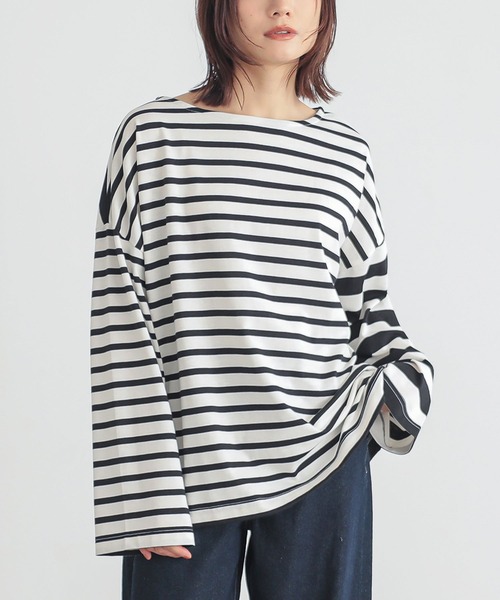 n'OrLABEL（ノアールレーベル）の「『ミックスボーダーカットソー』（Tシャツ/カットソー・レディース・ブルー/イエロー/アイボリー/ブラック・FREE）」の5枚目の写真