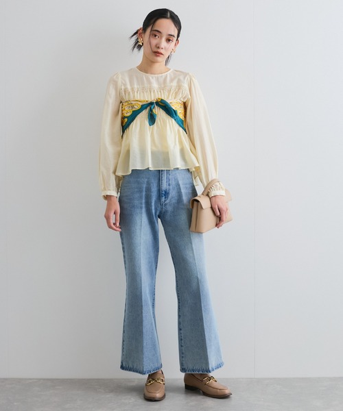 VIS(ビス)の「【洗える】シャーリングブラウス(シャツ/ブラウス・レディース・ネイビー/ホワイト/クリーム・FREE)」の4枚目の写真