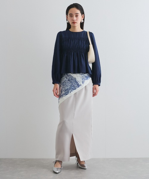 VIS(ビス)の「【洗える】シャーリングブラウス(シャツ/ブラウス・レディース・ネイビー/ホワイト/クリーム・FREE)」の7枚目の写真