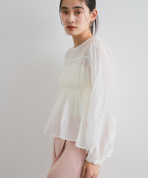 VIS(ビス)の「【洗える】シャーリングブラウス(シャツ/ブラウス・レディース・ネイビー/ホワイト/クリーム・FREE)」の16枚目の写真