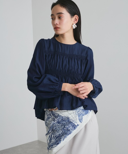 VIS(ビス)の「【洗える】シャーリングブラウス(シャツ/ブラウス・レディース・ネイビー/ホワイト/クリーム・FREE)」の12枚目の写真