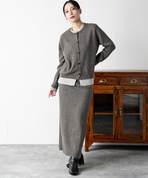 MILLION CARATS（ミリオンカラッツ）の「フェイクレイヤード ニットカーデ＆リラックススカートセット（アンサンブル・レディース・ブラウン/グレー・FREE）」の9枚目の写真