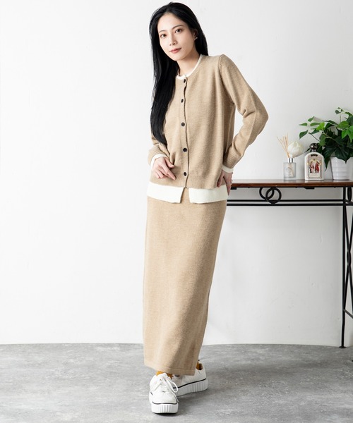 MILLION CARATS（ミリオンカラッツ）の「フェイクレイヤード ニットカーデ＆リラックススカートセット（アンサンブル・レディース・ブラウン/グレー・FREE）」の6枚目の写真