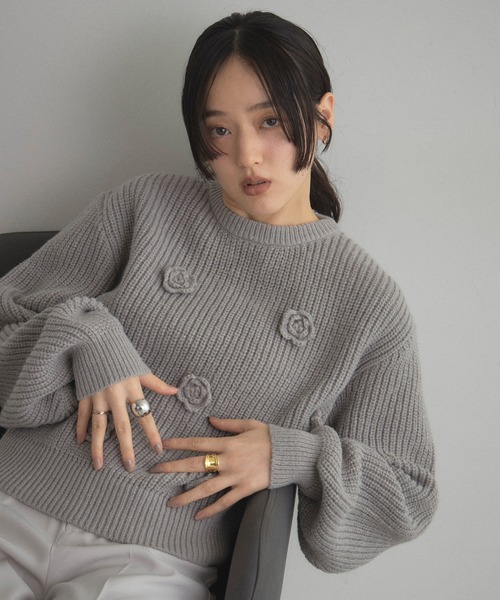セール】【ZOZO限定】フラワーモチーフニットプルオーバー（ニット