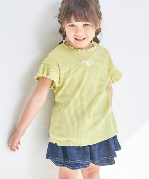 トップス osmanthus セール】【リブコットン100】花柄刺繍トップス（Tシャツ