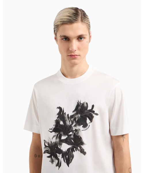 tシャツ 「エンポリオ アルマーニ」ASV Tシャツ オーガニックジャージー フロックプリントロゴ レディース エンポリオ アルマーニ】ASV Tシャツ オーガニックジャージー