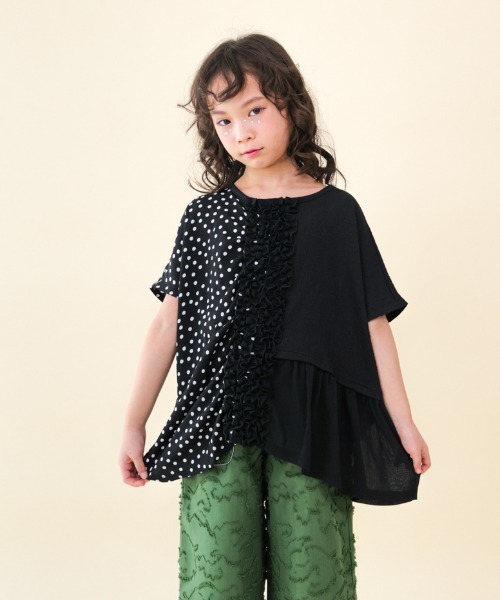 unica(ユニカ)の「ドッキングフリルドットブラウス(シャツ/ブラウス・キッズ・ライトパープル/ブラック・XL/L/M/S)」の2枚目の写真