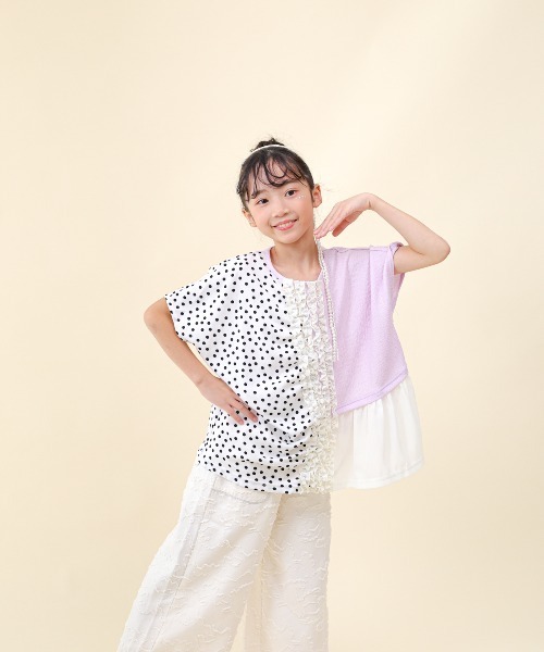 unica(ユニカ)の「ドッキングフリルドットブラウス(シャツ/ブラウス・キッズ・ライトパープル/ブラック・XL/L/M/S)」の5枚目の写真