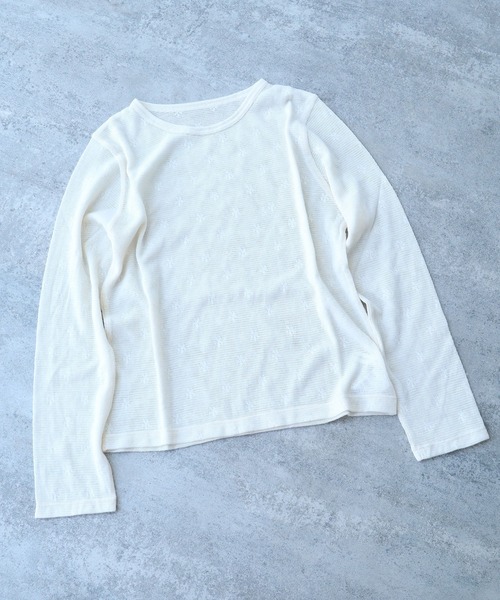 bulle de savon(ビュルデサボン)の「△hana×mesh ジャガード 長袖プルオーバー(Tシャツ/カットソー・レディース・カーキ/チャコールグレー/ホワイト/キナリ・FREE)」の3枚目の写真