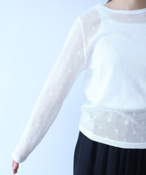 bulle de savon(ビュルデサボン)の「△hana×mesh ジャガード 長袖プルオーバー(Tシャツ/カットソー・レディース・カーキ/チャコールグレー/ホワイト/キナリ・FREE)」の16枚目の写真