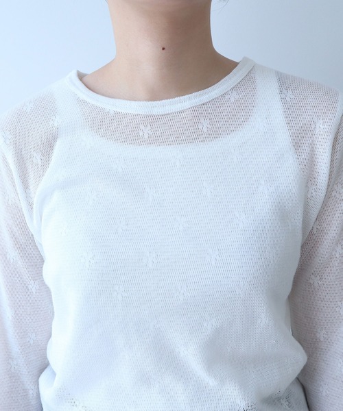 bulle de savon(ビュルデサボン)の「△hana×mesh ジャガード 長袖プルオーバー(Tシャツ/カットソー・レディース・カーキ/チャコールグレー/ホワイト/キナリ・FREE)」の17枚目の写真