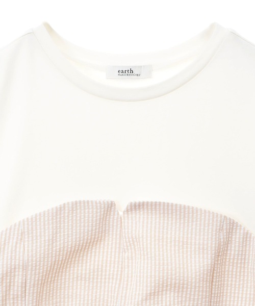 tシャツ サッカーストライプジッププルオーバー レディース Aunt Marie's ブラウス シャツ サッカーストライプオーバー