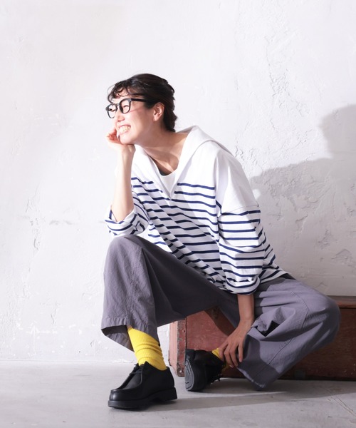 soulberry（ソウルベリー）の「おてんばblueセーラー襟のボーダーカットソー（Tシャツ/カットソー・レディース・ネイビー系・L/M/5L/4L/3L/LL）」の5枚目の写真