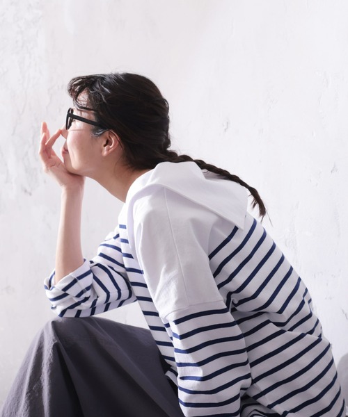 soulberry（ソウルベリー）の「おてんばblueセーラー襟のボーダーカットソー（Tシャツ/カットソー・レディース・ネイビー系・L/M/5L/4L/3L/LL）」の11枚目の写真