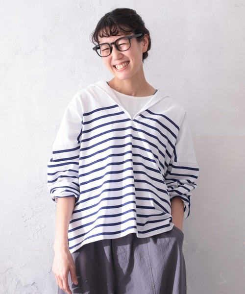 soulberry（ソウルベリー）の「おてんばblueセーラー襟のボーダーカットソー（Tシャツ/カットソー・レディース・ネイビー系・L/M/5L/4L/3L/LL）」の8枚目の写真