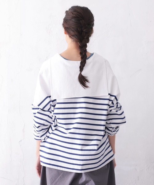 soulberry（ソウルベリー）の「おてんばblueセーラー襟のボーダーカットソー（Tシャツ/カットソー・レディース・ネイビー系・L/M/5L/4L/3L/LL）」の10枚目の写真