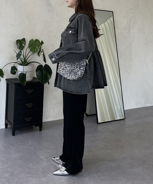 セール】ギャザーペプラムデニムジャケット（デニムジャケット