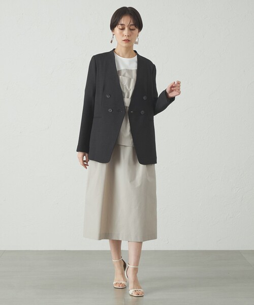 CAST:（キャストコロン）の「【セットアップ対応/洗える/吸水速乾】リネンライクノーカラーサマージャケット（テーラードジャケット・レディース・ネイビー/ベージュ/ブラック・S/M/L）」の6枚目の写真