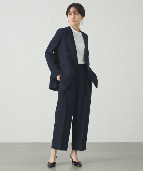 CAST:（キャストコロン）の「【セットアップ対応/洗える/吸水速乾】リネンライクノーカラーサマージャケット（テーラードジャケット・レディース・ネイビー/ベージュ/ブラック・S/M/L）」の7枚目の写真