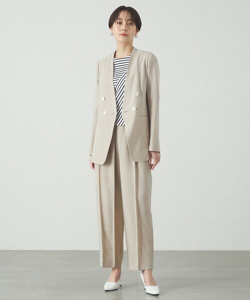 CAST:（キャストコロン）の「【セットアップ対応/洗える/吸水速乾】リネンライクノーカラーサマージャケット（テーラードジャケット・レディース・ネイビー/ベージュ/ブラック・S/M/L）」の8枚目の写真