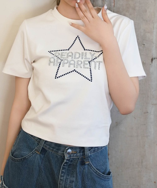 SPINNS(スピンズ)の「半袖ピタTシャツ/ストーンスター(Tシャツ/カットソー・レディース・カーキ/オフホワイト/ネイビー/ブラック・ONESIZE)」の2枚目の写真