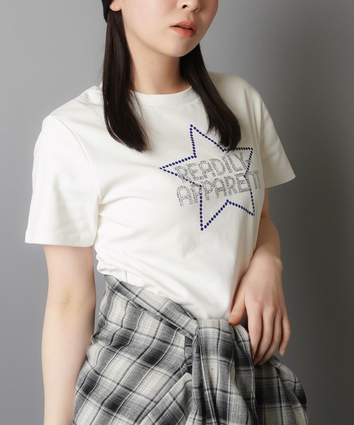 SPINNS(スピンズ)の「半袖ピタTシャツ/ストーンスター(Tシャツ/カットソー・レディース・カーキ/オフホワイト/ネイビー/ブラック・ONESIZE)」の13枚目の写真