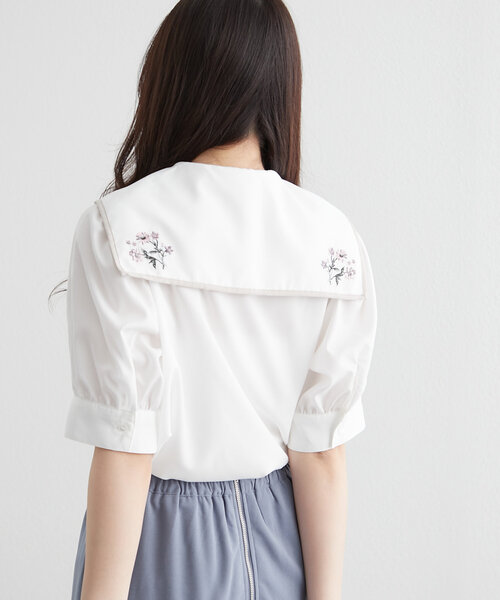 Another Branch olive des olive(アナザーブランチオリーブデオリーブ)の「≪人気デザイン≫衿刺繍半袖ブラウス(シャツ/ブラウス・レディース・ミント/ネイビー/オフホワイト/サックスブルー・FREE)」の8枚目の写真