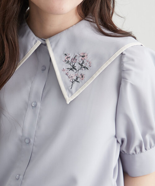 Another Branch olive des olive(アナザーブランチオリーブデオリーブ)の「≪人気デザイン≫衿刺繍半袖ブラウス(シャツ/ブラウス・レディース・ミント/ネイビー/オフホワイト/サックスブルー・FREE)」の11枚目の写真