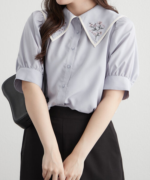 Another Branch olive des olive(アナザーブランチオリーブデオリーブ)の「≪人気デザイン≫衿刺繍半袖ブラウス(シャツ/ブラウス・レディース・ミント/ネイビー/オフホワイト/サックスブルー・FREE)」の13枚目の写真
