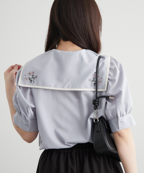 Another Branch olive des olive(アナザーブランチオリーブデオリーブ)の「≪人気デザイン≫衿刺繍半袖ブラウス(シャツ/ブラウス・レディース・ミント/ネイビー/オフホワイト/サックスブルー・FREE)」の15枚目の写真