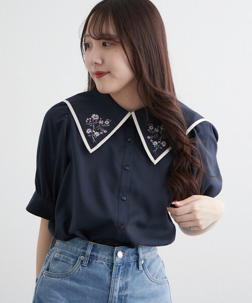 Another Branch olive des olive(アナザーブランチオリーブデオリーブ)の「≪人気デザイン≫衿刺繍半袖ブラウス(シャツ/ブラウス・レディース・ミント/ネイビー/オフホワイト/サックスブルー・FREE)」の18枚目の写真