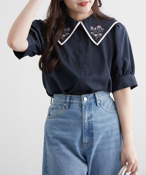 Another Branch olive des olive(アナザーブランチオリーブデオリーブ)の「≪人気デザイン≫衿刺繍半袖ブラウス(シャツ/ブラウス・レディース・ミント/ネイビー/オフホワイト/サックスブルー・FREE)」の19枚目の写真