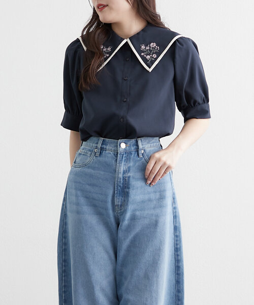 Another Branch olive des olive(アナザーブランチオリーブデオリーブ)の「≪人気デザイン≫衿刺繍半袖ブラウス(シャツ/ブラウス・レディース・ミント/ネイビー/オフホワイト/サックスブルー・FREE)」の21枚目の写真