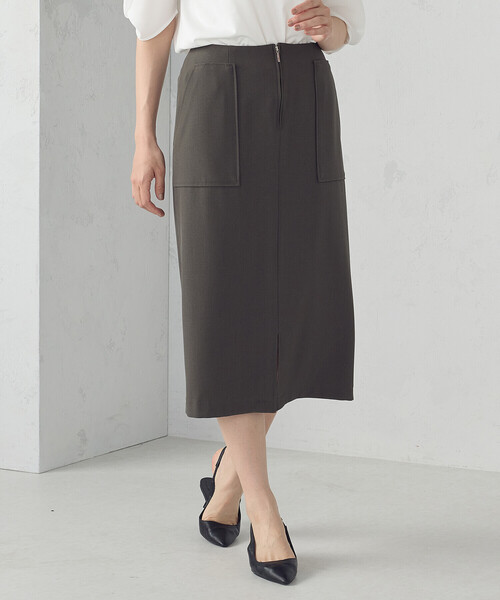 COMME CA MODELS（コムサモデルズ）の「ポリエステルドライツイル　タイトスカート（スカート・レディース・カーキ/ネイビー/ベージュ/ブラック・LARGE/MEDIUM/X-SMALL/X-LARGE/SMALL）」の3枚目の写真