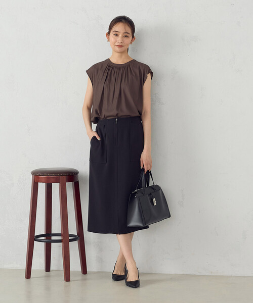 COMME CA MODELS（コムサモデルズ）の「ポリエステルドライツイル　タイトスカート（スカート・レディース・カーキ/ネイビー/ベージュ/ブラック・LARGE/MEDIUM/X-SMALL/X-LARGE/SMALL）」の7枚目の写真