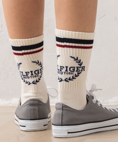 TOMMY HILFIGER(トミーヒルフィガー)の「【別注】TOMMY HILFIGER/トミーヒルフィガー ブランド ロゴ 靴下 ミドル丈 レギュラーソックス クルーソックス 2足セット 23cm 24cm 25cm 26cm 27cm(ソックス/靴下・メンズ・その他2/その他・23cm~25cm/25cm~27cm)」の4枚目の写真