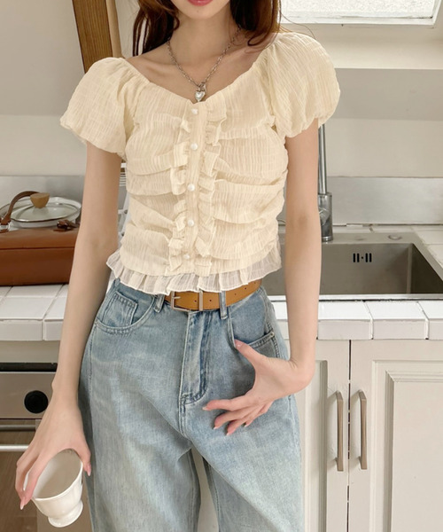 Ada.(エイダ)の「2WAY ボタンデザイン ふんわり パフリーブ ブラウス(シャツ/ブラウス・レディース・ブラック/アイボリー/グリーン/ライトブルー/ホワイト/ブラウン/ライトピンク・M/L)」の19枚目の写真