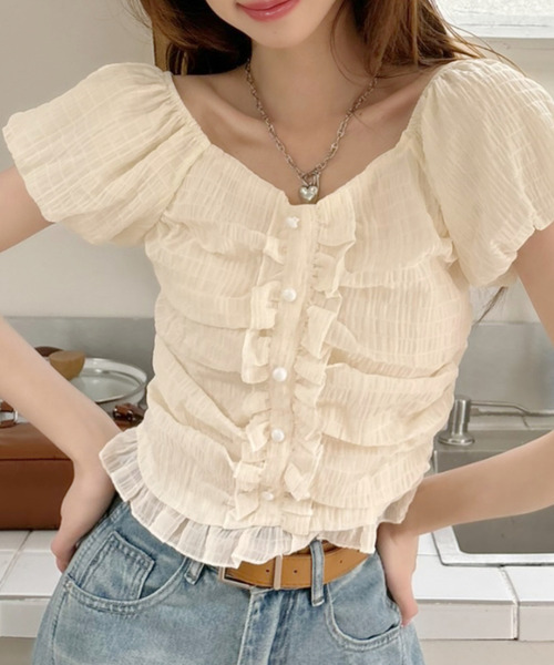 Ada.(エイダ)の「2WAY ボタンデザイン ふんわり パフリーブ ブラウス(シャツ/ブラウス・レディース・ブラック/アイボリー/グリーン/ライトブルー/ホワイト/ブラウン/ライトピンク・M/L)」の21枚目の写真