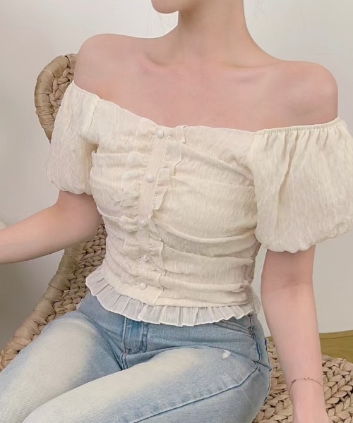 Ada.(エイダ)の「2WAY ボタンデザイン ふんわり パフリーブ ブラウス(シャツ/ブラウス・レディース・ブラック/アイボリー/グリーン/ライトブルー/ホワイト/ブラウン/ライトピンク・M/L)」の8枚目の写真