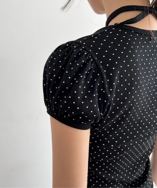 【日本製】ドットリボン半袖カットソー【アンプリ】 トレンドNo.1ドットTシャツ】【お気に入り登録数1万突破