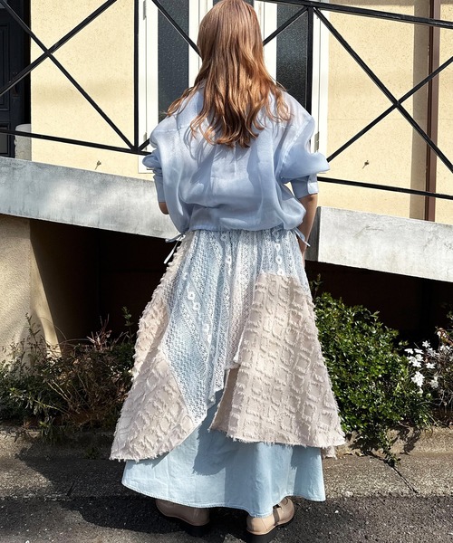 DOUBLE NAME（ダブルネーム）の「フリンジレースランダムヘムスカート（スカート・レディース・ブラック/オフホワイト・FREE）」の7枚目の写真